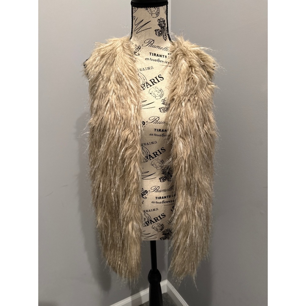 Faux‎ Fur Tan Knit Back Open Front Vest Womens Medium Sebby LayeredY2K